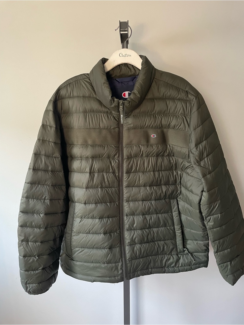 Champion Olive Green Lightweight Quilted Puffer Jacket XL Mens